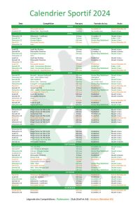 Calendrier des Compétitions de l’Association et du club pour 2024