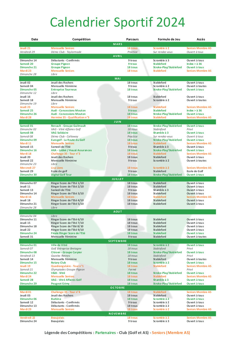 Lire la suite à propos de l’article Calendrier des Compétitions de l’Association et du club pour 2024